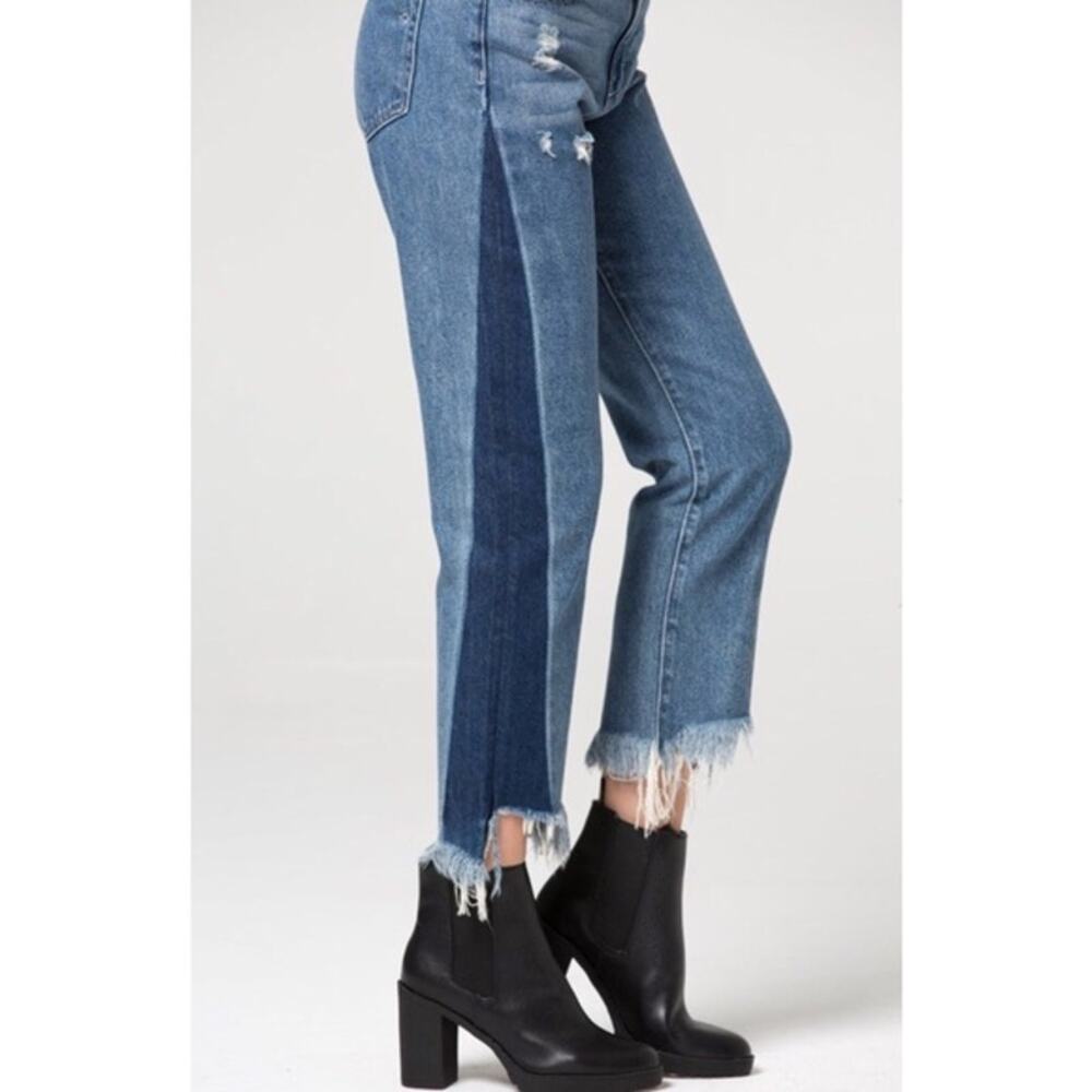 Hidden Jeans 26 Two Tone Blue Denim Distressed High Rise Tracey Straight Leg - Picture 5 of 14